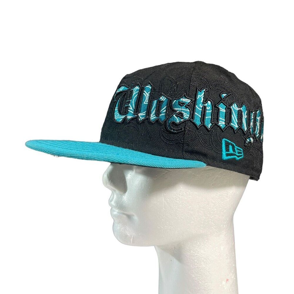 Washington Nationals New Era Hat 7 1/8 Black & Teal‎ Old English Script Rare HTF